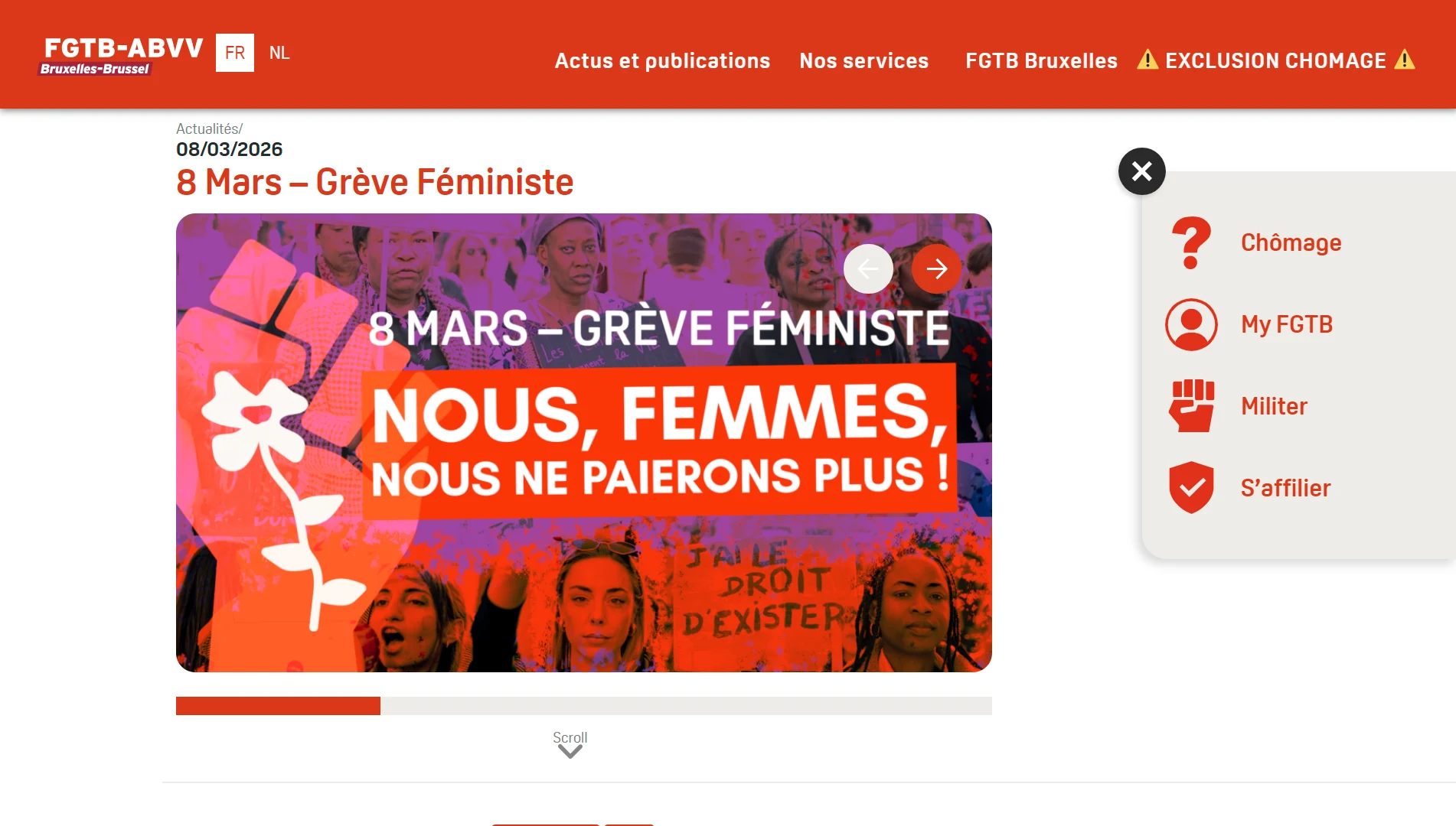 Site FGTB Bruxelles : actualité à la une et accès aux services